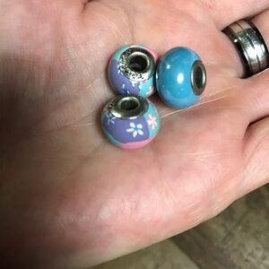 2 Vera Bradley Bracelet Beads w Bonus Glass Blue Bracelet Bead